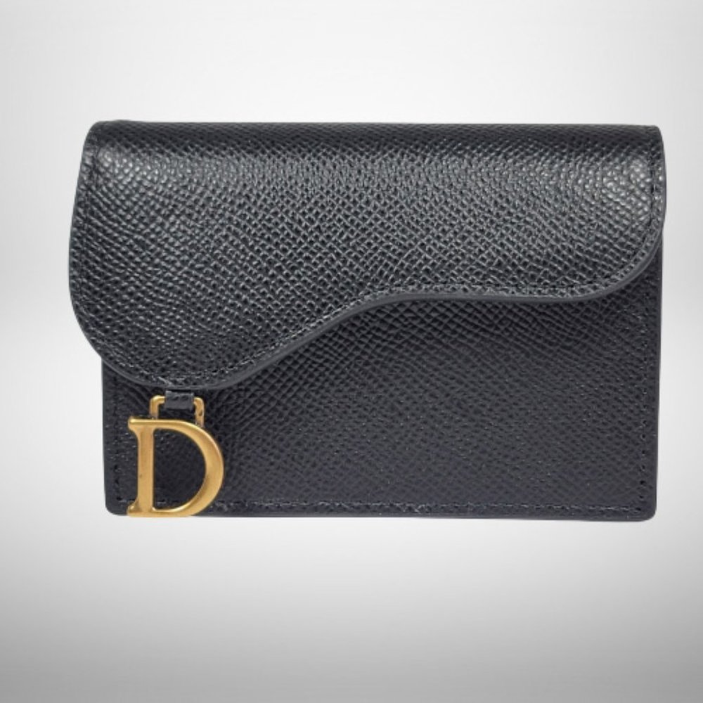 Dior Black Leather Saddle Flap Card Case